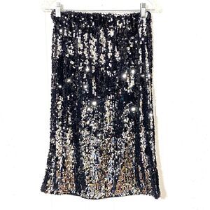 NEW Davi & Dani BLACK SILVER Sequin Pencil Skirt Size M Lined ELASTIC WAIST nwt